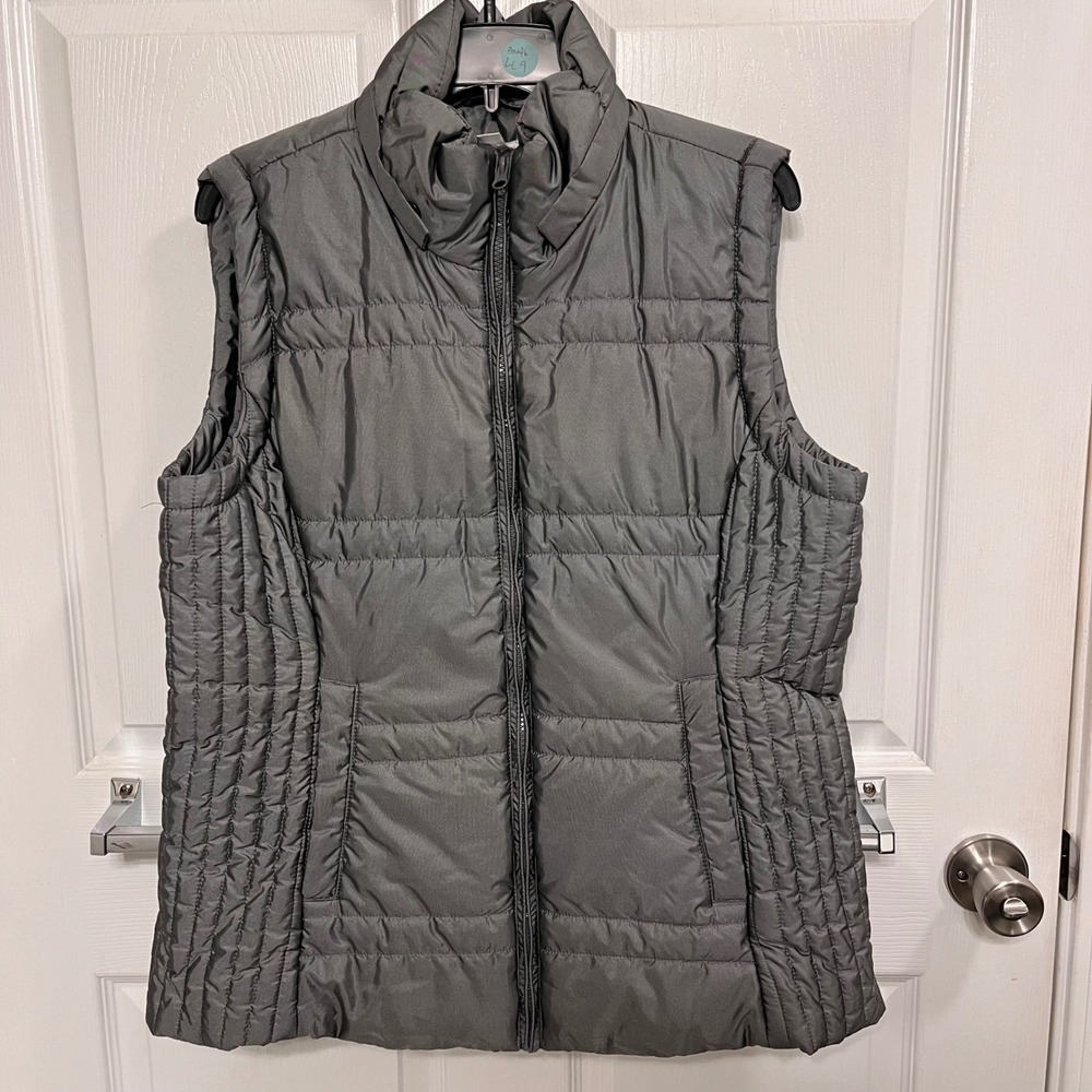New York & Company Womens Puffer Vest Gray Quilted Zip Up Sleeveless Jacket L